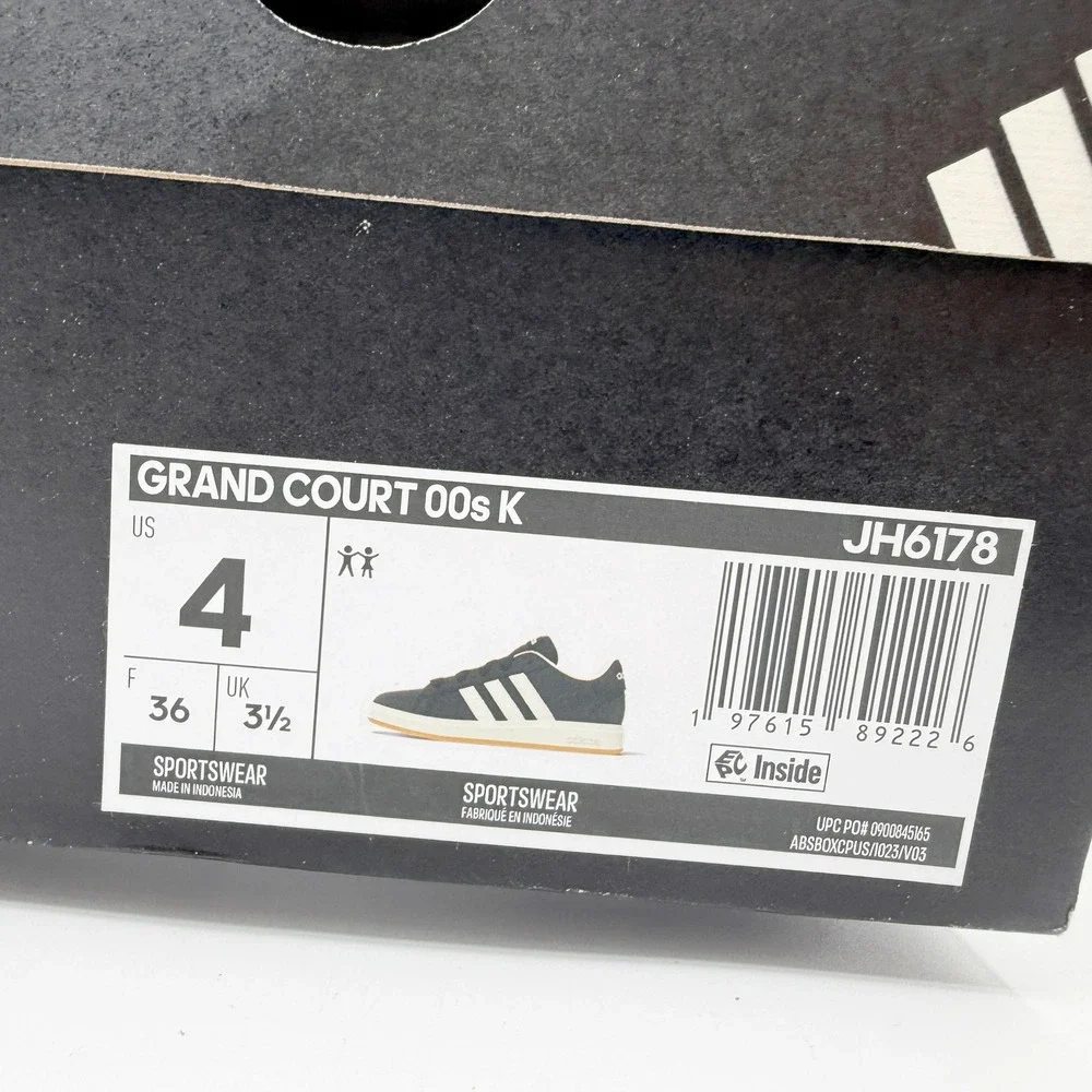 Adidas Grand Court 00s Size 4 Kids Black/White JH6178, NEW